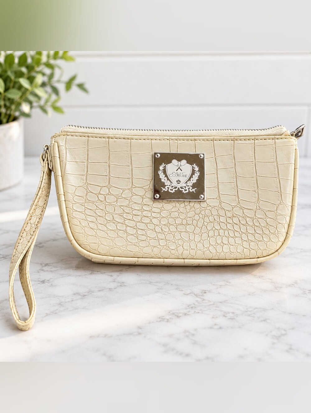 Court Couture Croc-Embossed Vegan Leather Wristlet Pouch / Cosmetic Bag